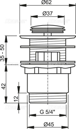 Донный клапан сифона для умывальника CLICK/CLACK 5/4", цельнометаллический с переливом и малой заглушкой