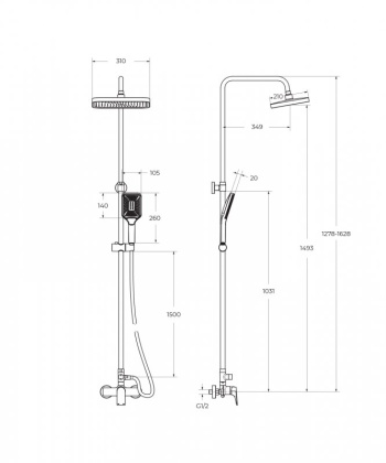 DUE Душевая стойка со смесителем, хром DUE-DOCM-CRM