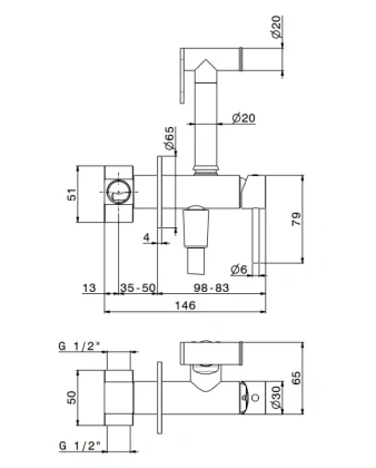 Смеситель с гигиеническим душем встроенного монтажа, хром Смеситель с гигиеническим душем встроенного монтажа, хром