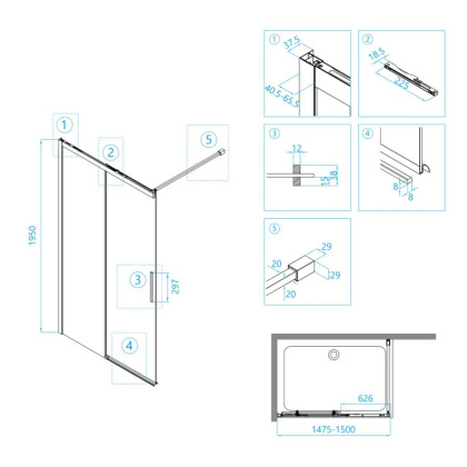 Душевая перегородка RGW Walk In WA-13B 150 34101315-14 профиль Черный стекло прозрачное