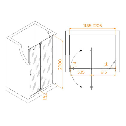Душевая дверь 120*200 RGW HO-014-Gr Серый/Матовое/8 мм (EasyClean)