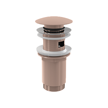 Донный клапан сифона для умывальника CLICK/CLACK 5/4", цельнометаллический с переливом и большой заглушкой, RED GOLD-глянец