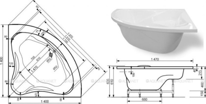 Ванна из искусственного мрамора Эстет Аврора 140x140