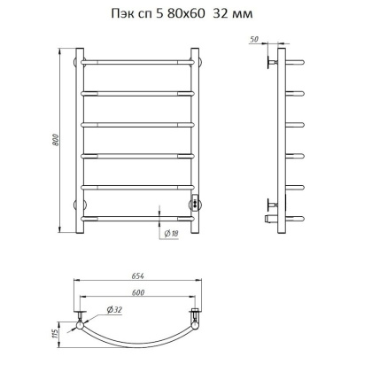 Полотенцесушитель Пэк сп 5 80х60 32 мм Полотенцесушитель Пэк сп 5 80х60 32 мм