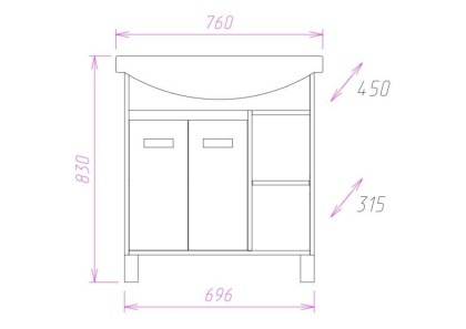 Тумба Onika Гамма 75 напольная, ясень шимо/венге (ум. Элеганс 75)