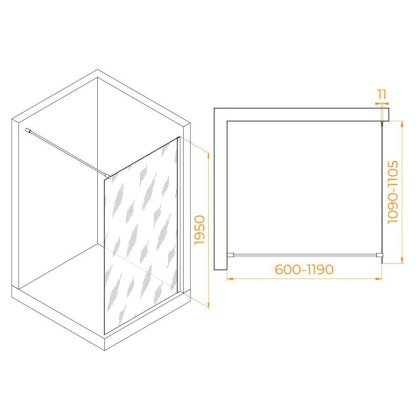 Душевая перегородка 110*195 RGW WA-002 B Чёрный/Матовое/6 мм (1090*1105) (Easy)