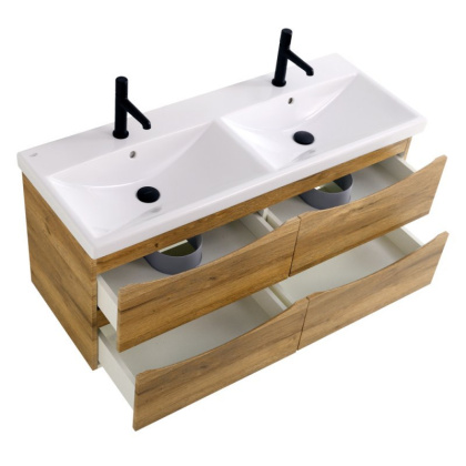 Тумба с раковиной на две чаши четырьмя ящиками подвесная BelBagno MARINO-CER 120 Rovere Nature Grigio, раковина белая