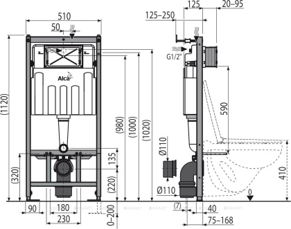 Инсталляция Alcaplast AM101/1120-4:1 RU M678-0001 для унитаза с Черной матовой клавишей смыва Инсталляция Alcaplast AM101/1120-4:1 RU M678-0001 для унитаза с Черной матовой клавишей смыва