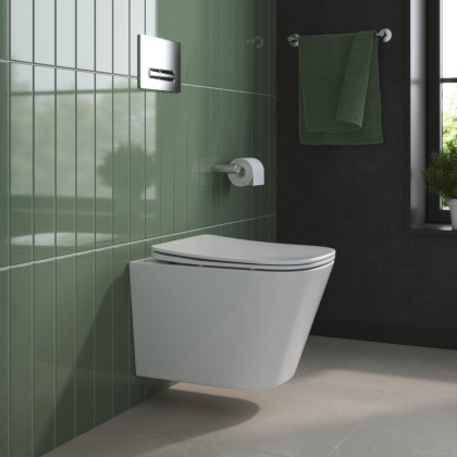 DUE 2.0 Унитаз подвесной безободковый с сиденьем дюропласт soft close BB7107CHR/SC DUE 2.0 Унитаз подвесной безободковый с сиденьем дюропласт soft close BB7107CHR/SC