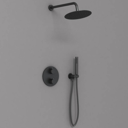 Душевой комплект VSFW-101TMB термостатический встраиваемый, двухрежимный, черный