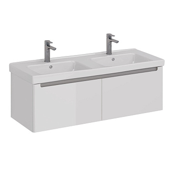 Тумба Lemark BUNO MINI 125см под 2 раковины, подвесная, 2 ящика, цвет корпуса, фасада: Белый глянец