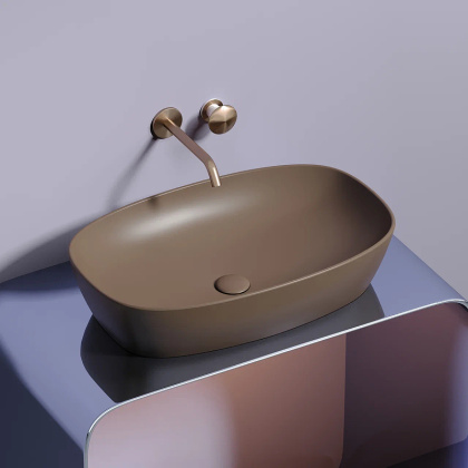 Умывальник чаша накладная овальная (цвет Темно-Коричневый Матовый) 600*380*138мм