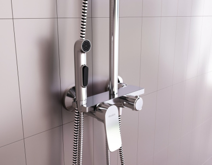 DX220920000xxx Apollo, душевая система со смесителем-полкой: верхний душ 230*230мм, ручной душ